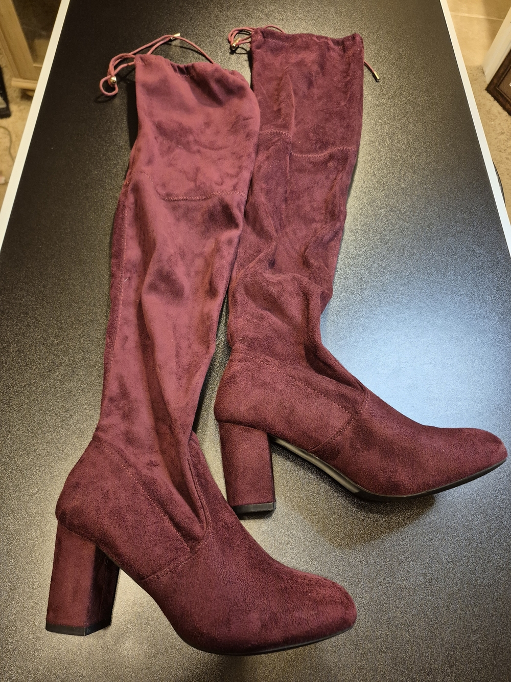 Ollio Women's Over-the-Knee Block Heel Boots - Wine C1 - Jjohn